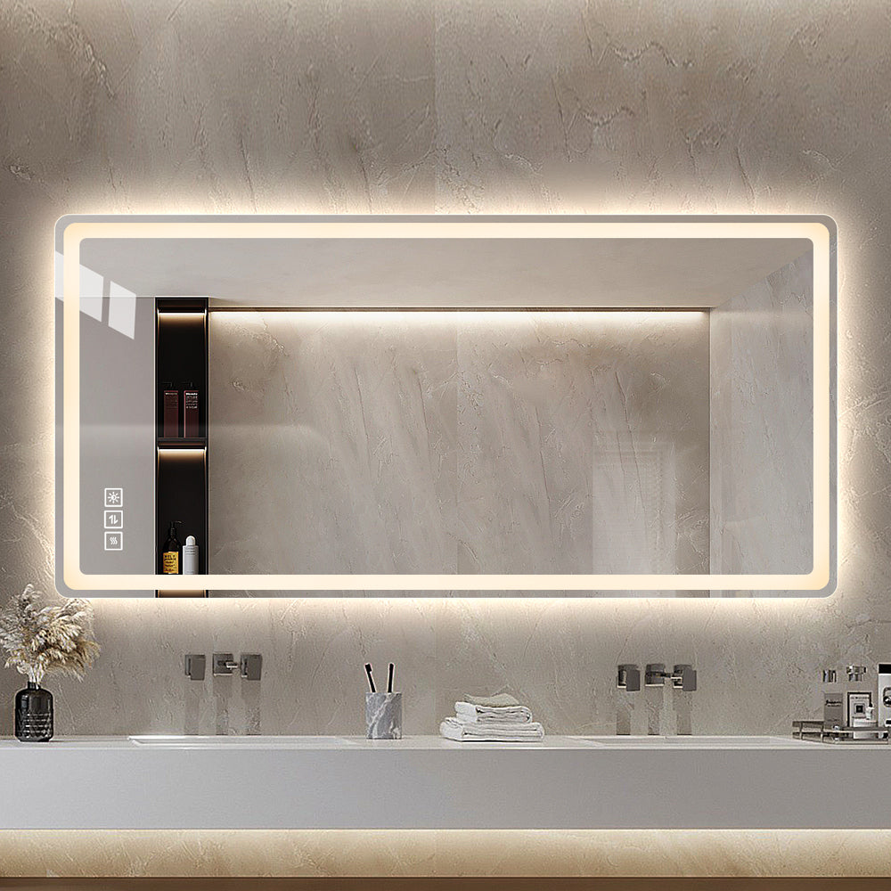 Leoglint 40*24 Inch LED Bathroom Mirror Vanity Mirrors with Front Lights Wall Mounted Anti-Fog Frameless Make Up Mirror with Light 5 mm Copper-Free Silver Mirror Horizontal or Vertical