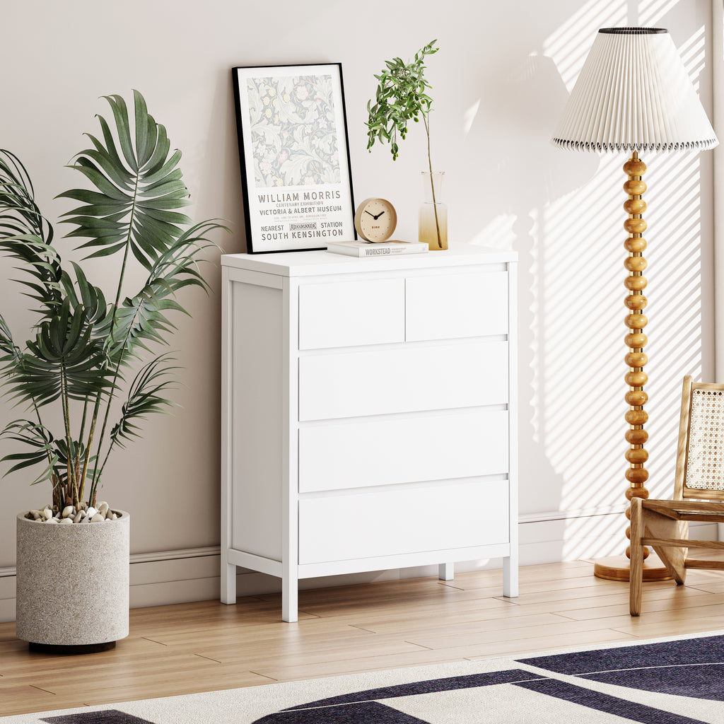 Leoglint Sideboard 31.61"4-Tier 5-Drawer MDF Storage Cabinet,for Bedroom,Living Room,Dining Room,Hallways,White