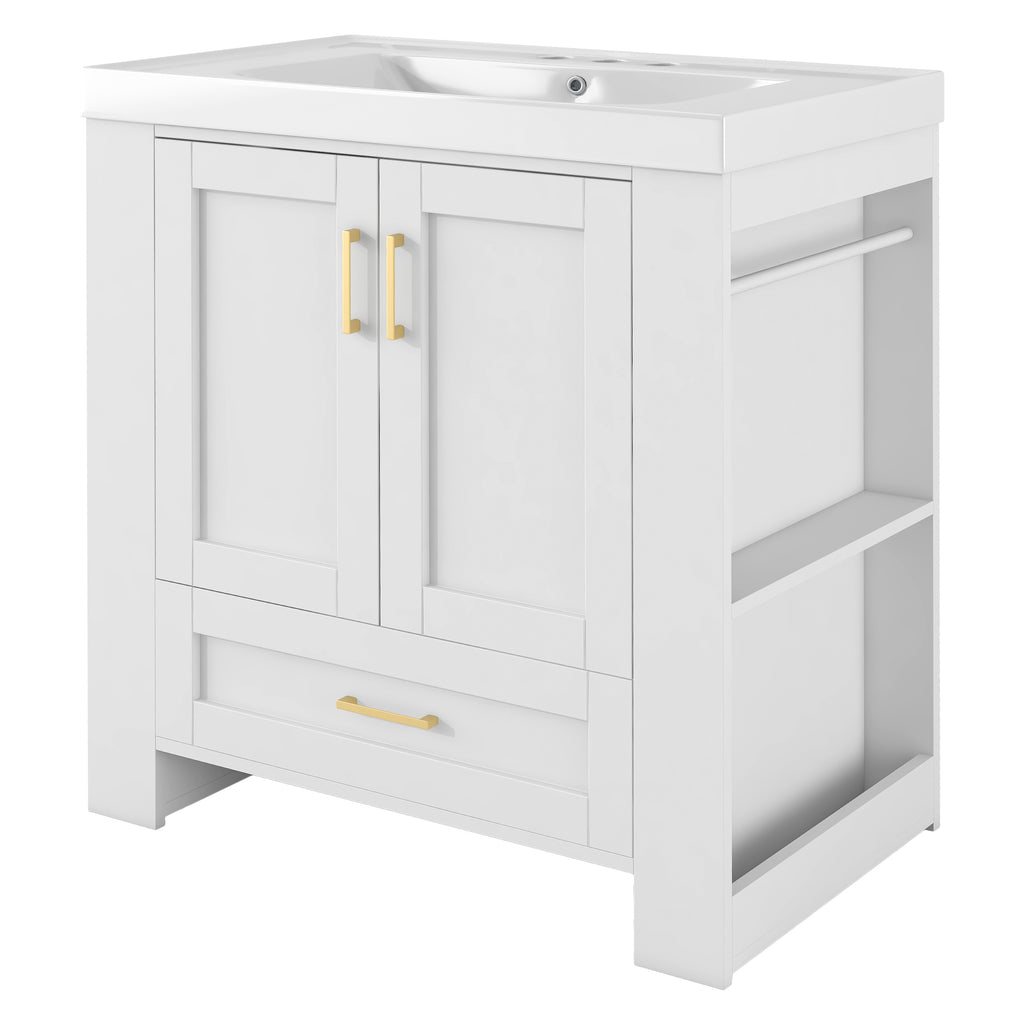 Leoglint 30'' Bathroom Vanity with Seperate Basin Sink, Modern Bathroom Storage Cabinet with Double-sided Storage Shelf, Freestanding Bathroom Vanity Cabinet with Single Sink