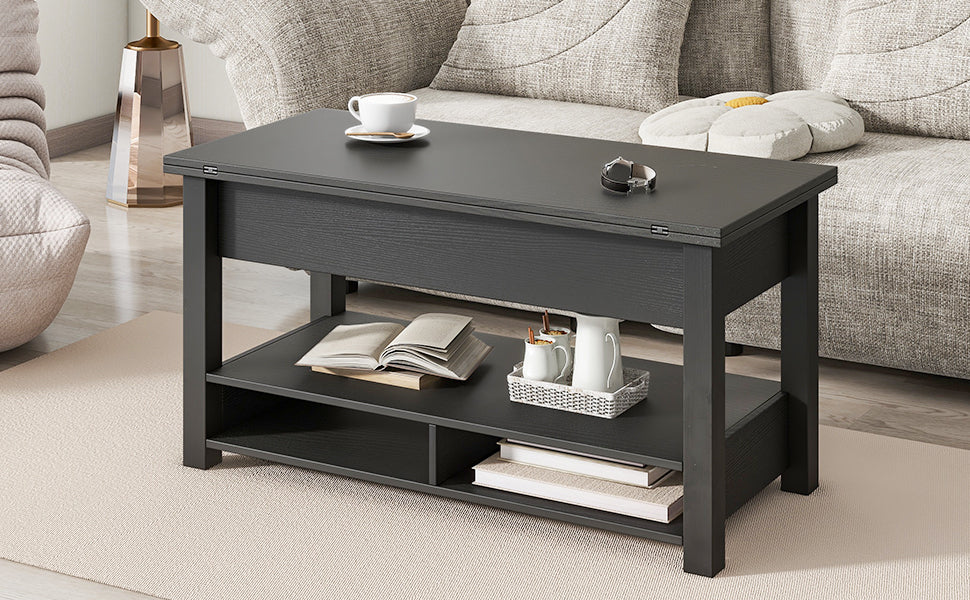 Leoglint [VIDEO provided] ON-TREND Lift Top Coffee Table, Multi-Functional Coffee Table with Open Shelves, Modern Lift Tabletop Dining Table for Living Room, Home Office, Black