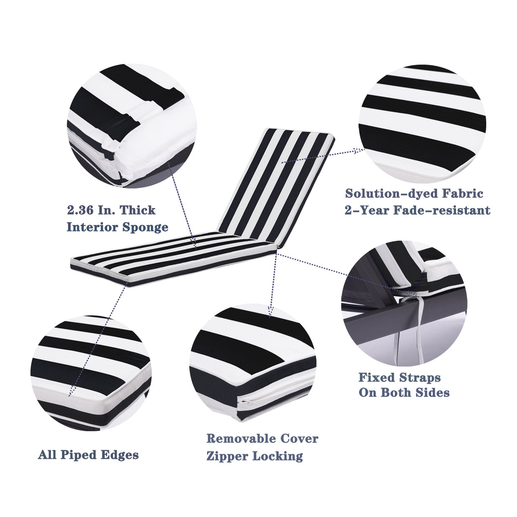 Leoglint 1PCS Outdoor Chair Outdoor Lounge Chair Cushion Replacement Patio Funiture Seat Cushion Chaise Lounge Cushion-Black/white stripe