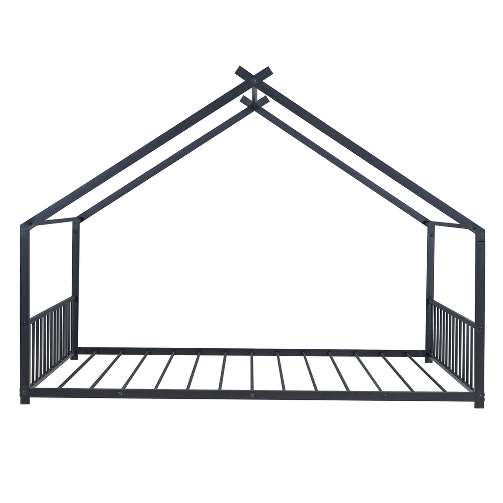 Leoglint Full Size Metal House Bed Frame, Black