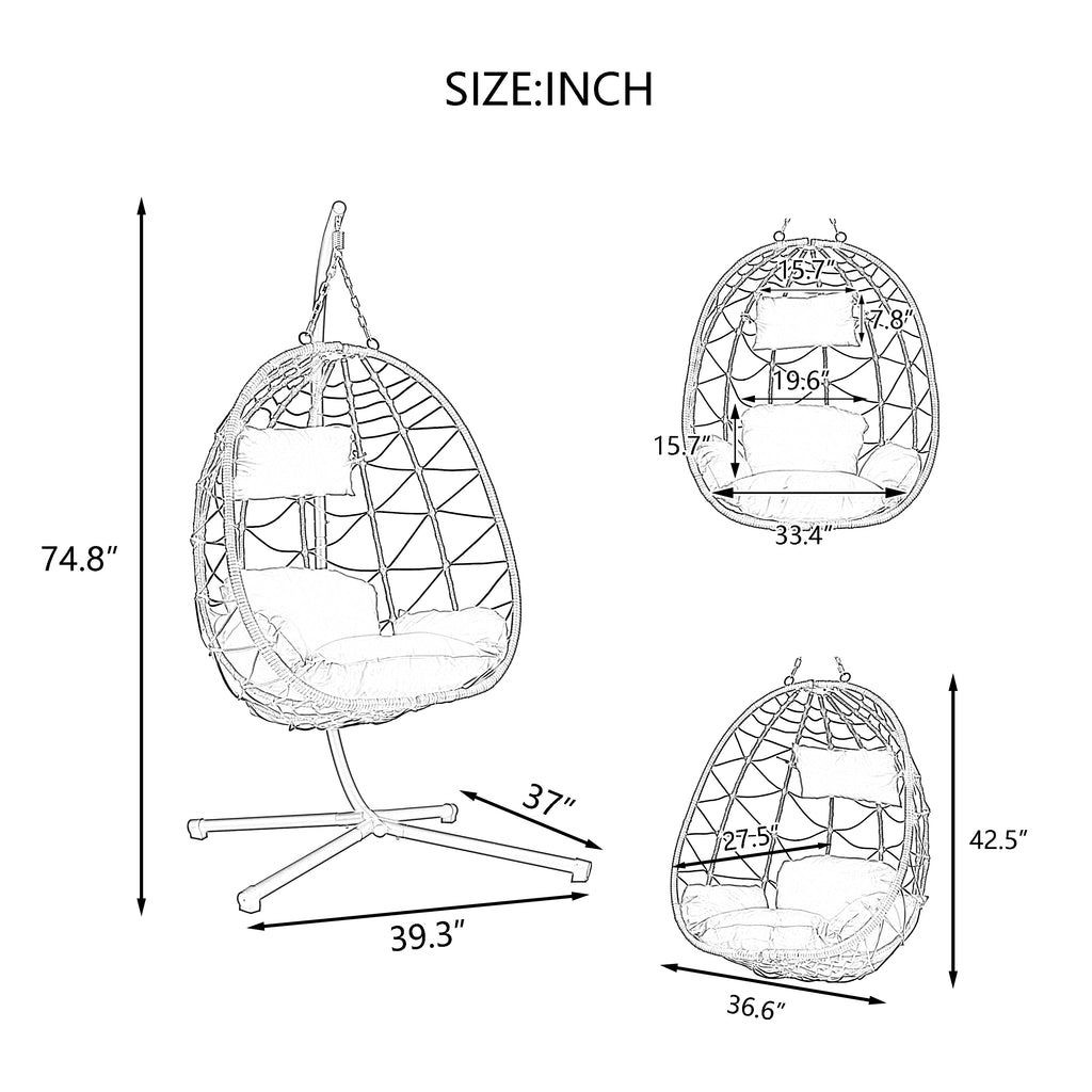 Leoglint Egg Outdoor Chair with Stand Indoor Outdoor Swing Chair Patio Wicker Hanging Egg Chair Hanging Basket Chair with Stand for Bedroom Living Room Balcony