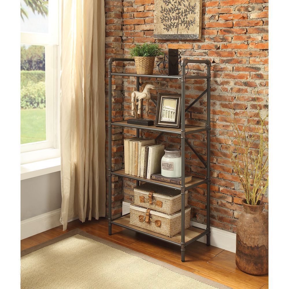 Leoglint ACME Itzel Bookshelf in Antique Oak & Sandy Gray 97163