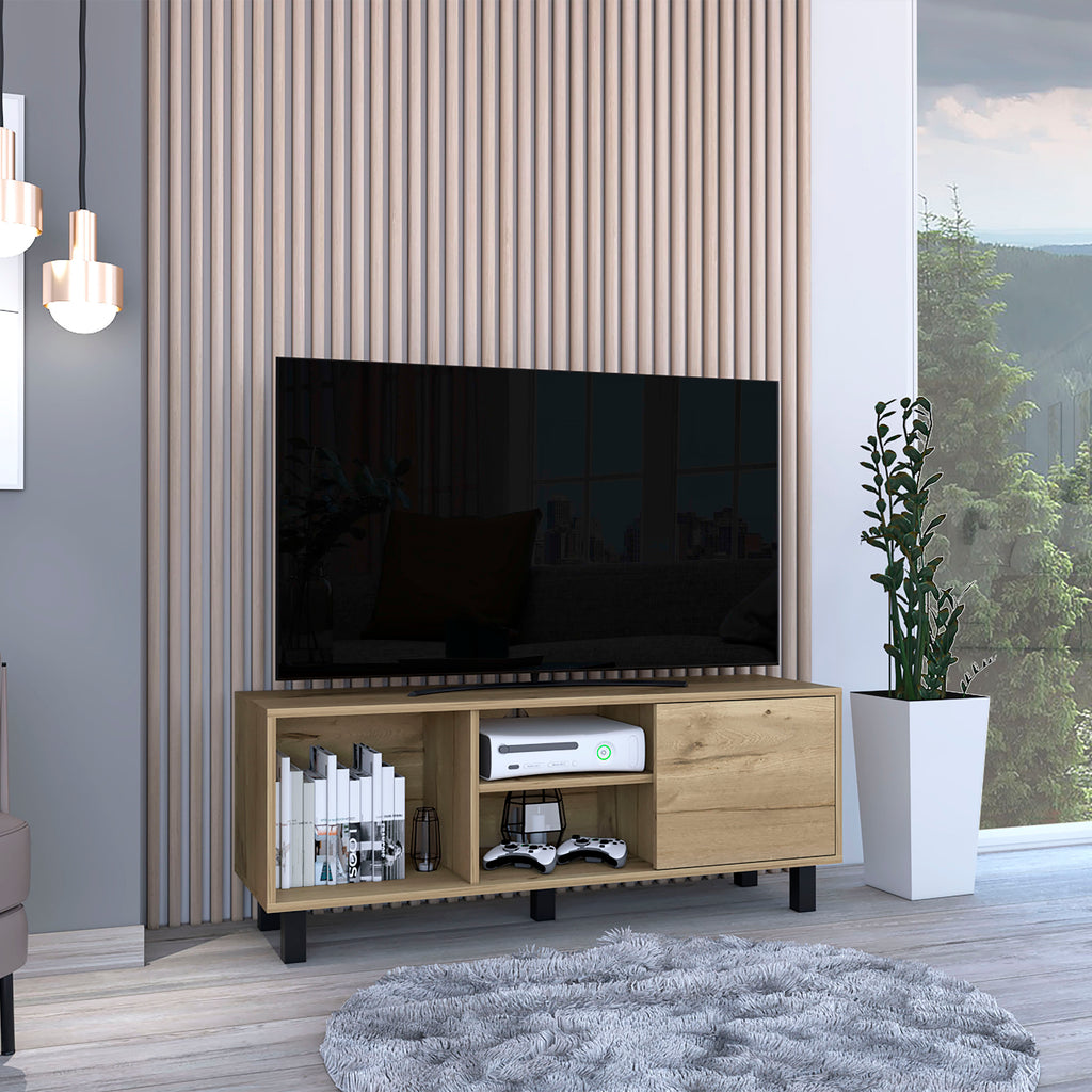 Leoglint Tunez Tv Stand for TV´s up 43" Three Open Shelves, One Cabinet -Light Oak