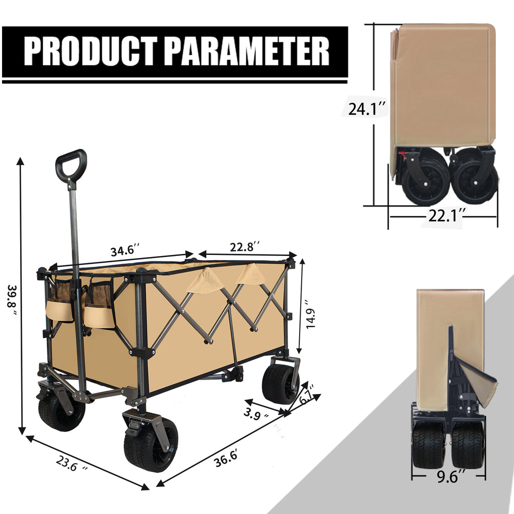 Leoglint Garden cart Collapsible Folding Wagon, Push Pull Foldable Beach Wagon Cart