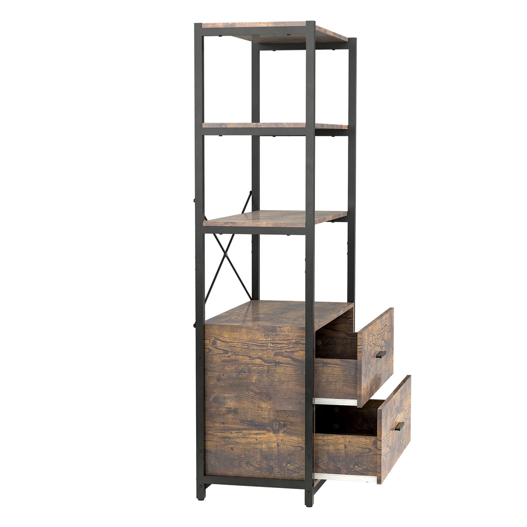 Leoglint Industrial Bookcase with File Cabinet Drawers, 62.7 in Tall Bookshelf 4 Tier, Freestanding Storage Home Office Cabinet Organizer, Rustic Home Decor, Vintage Brown