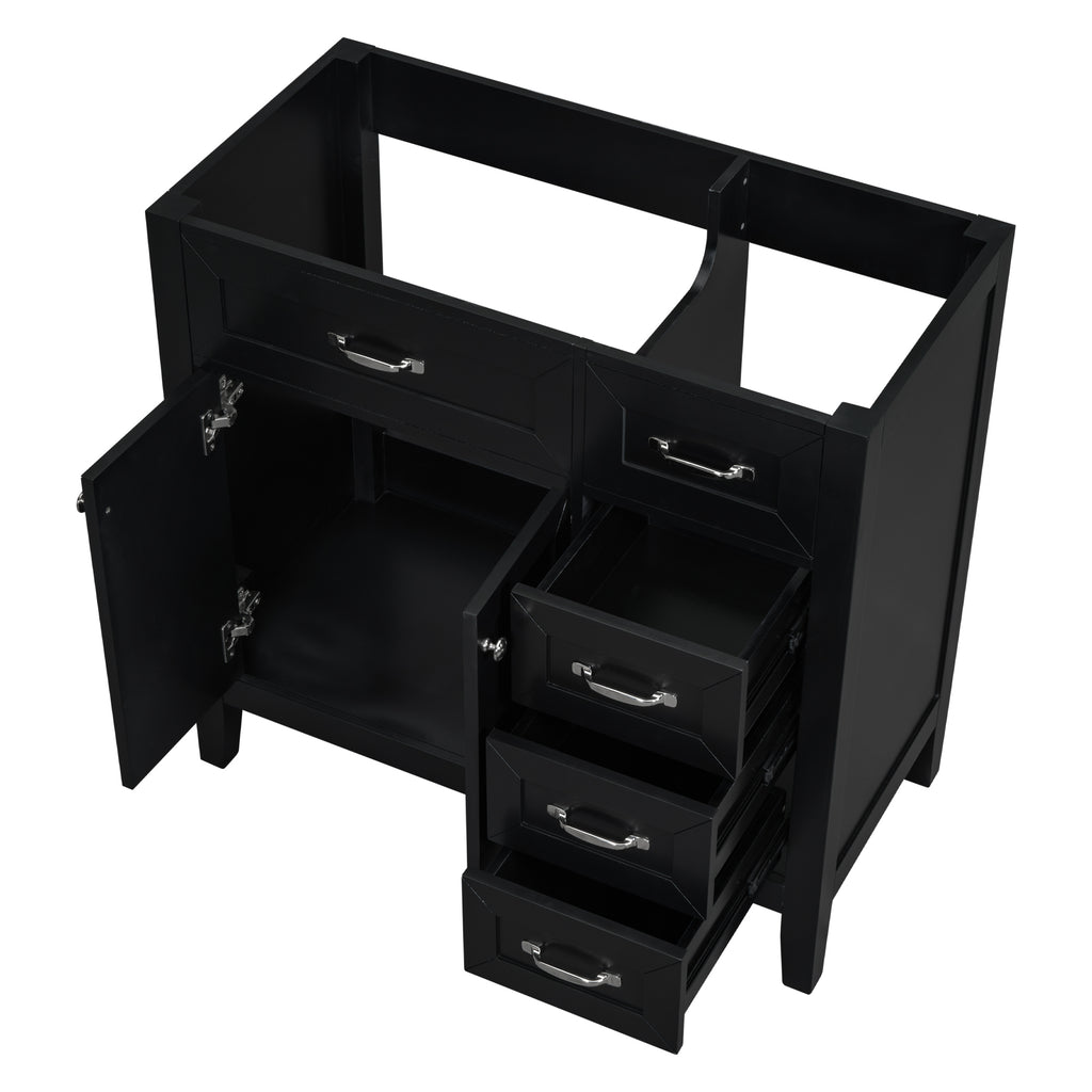 Leoglint 36" Bathroom Vanity without Sink, Cabinet Base Only, Bathroom Cabinet with Drawers, Solid Frame and MDF Board, Black