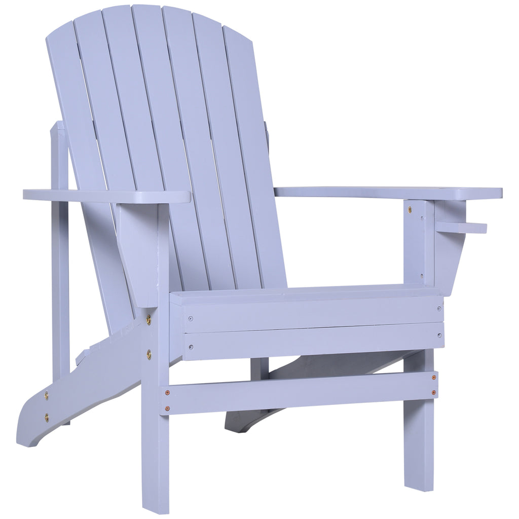 Leoglint Wooden Adirondack Outdoor Chair, Outdoor Patio Lawn Chair with Cup Holder, Weather Resistant Lawn Furniture, Classic Lounge for Deck, Garden, Backyard, Fire Pit, Gray