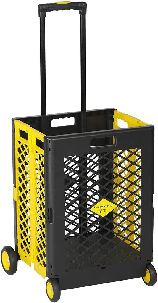 Leoglint 55L Foldable Rolling Garden Cart with Wheels, Portable Updated Utility Tools Rolling Crate w/ Telescopic Handle, Yellow