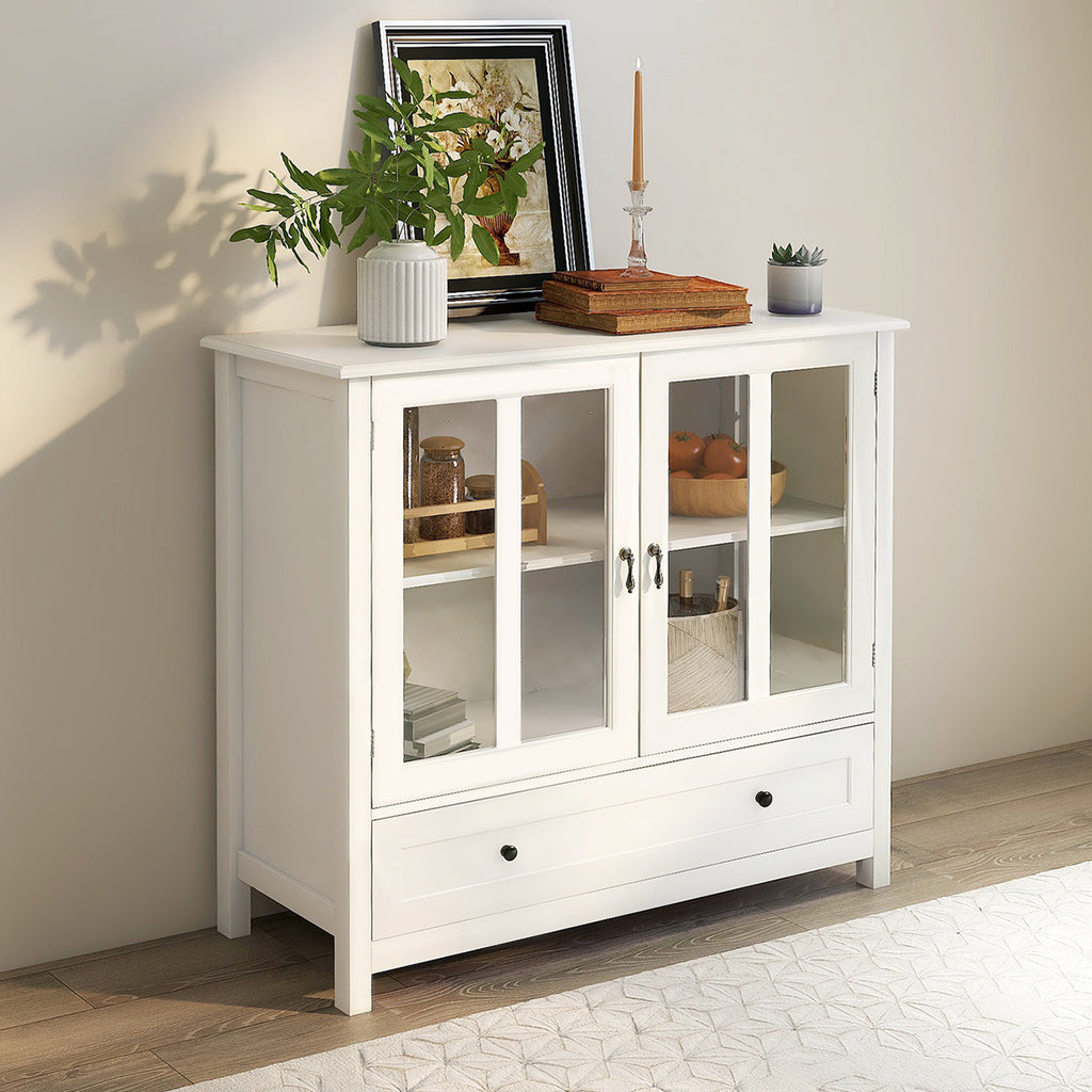 Leoglint Sideboard Buffet storage cabinet with double glass doors and unique bell handle