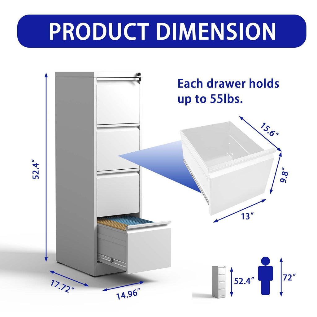 Leoglint 4 Drawer Metal Vertical File Cabinet with Lock Office Home Steel Vertical File Cabinet for A4 Legal/Letter Size