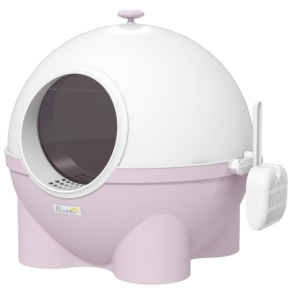 Leoglint Hooded Cat Litter Box, Large Kitty Litter Pan with Lid, Scoop, Leaking Sand Pedal, Top Handle, Light Pink