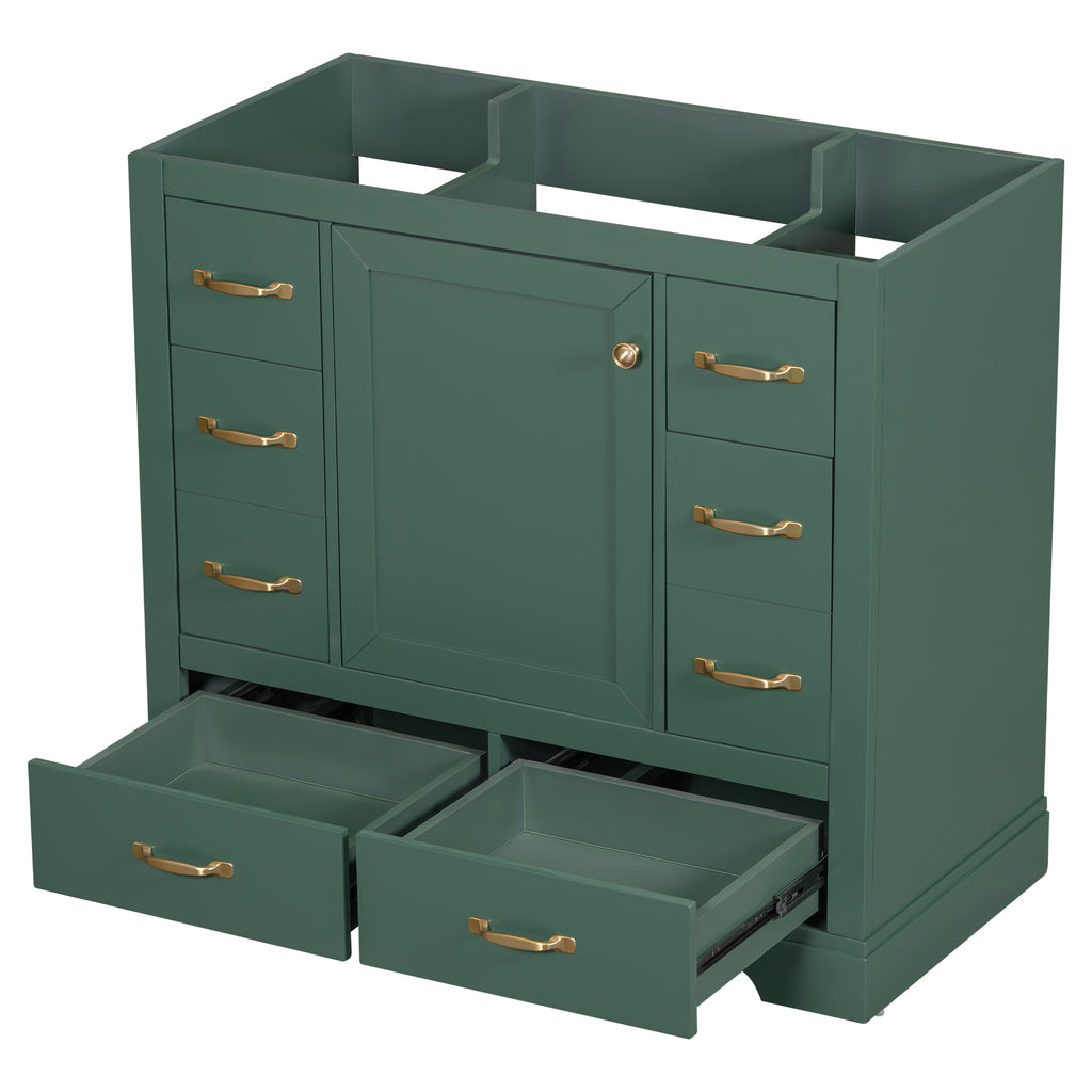 Leoglint 36" Bathroom Vanity without Sink, Cabinet Base Only, Six Drawers, Multi-Functional Drawer Divider, Adjustable Shelf, Green