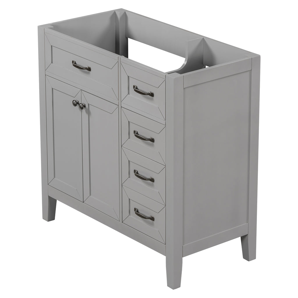 Leoglint 36" Bathroom Vanity without Sink, Cabinet Base Only, Bathroom Cabinet with Drawers, Solid Frame and MDF Board, Grey