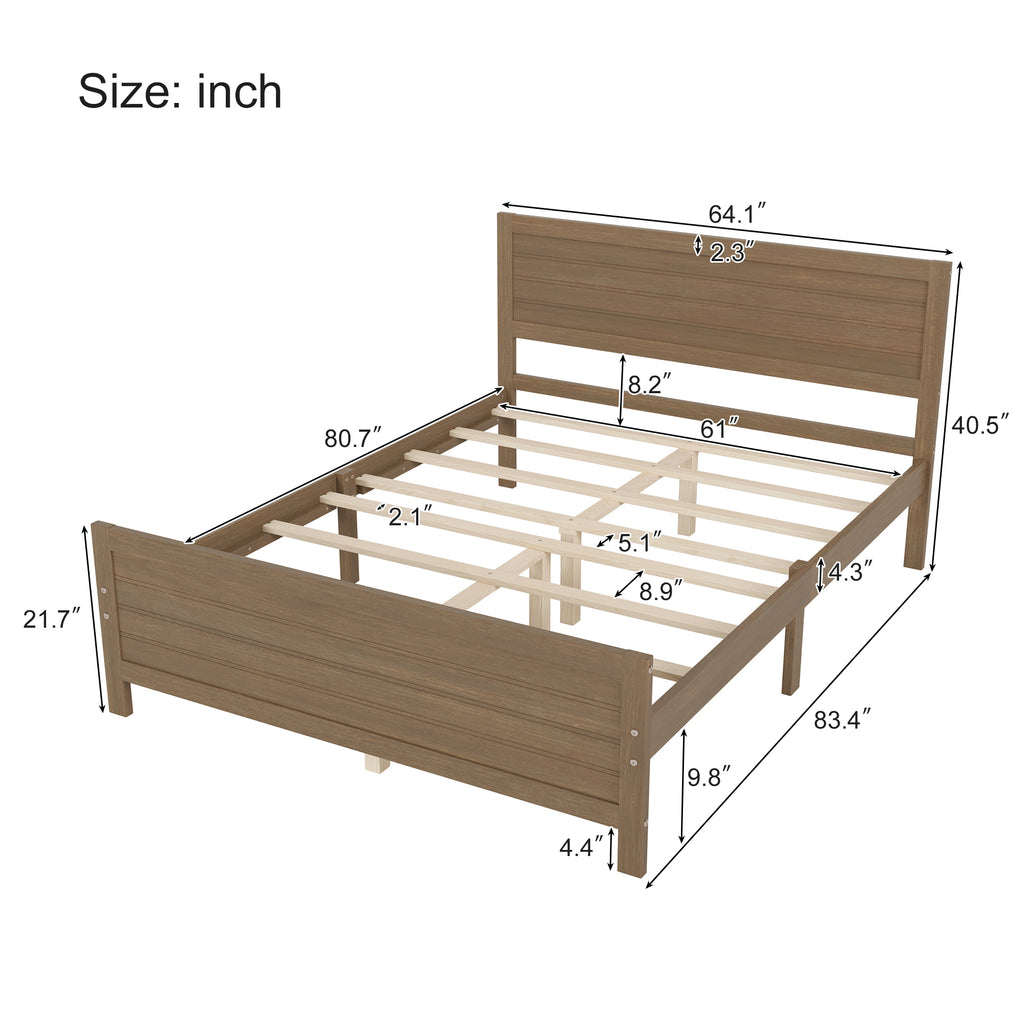 Leoglint Wood Platform Bed Frame with Headboard, Mattress Foundation with Wood Slat Support, No Box Spring Needed, Queen Size, Walnut