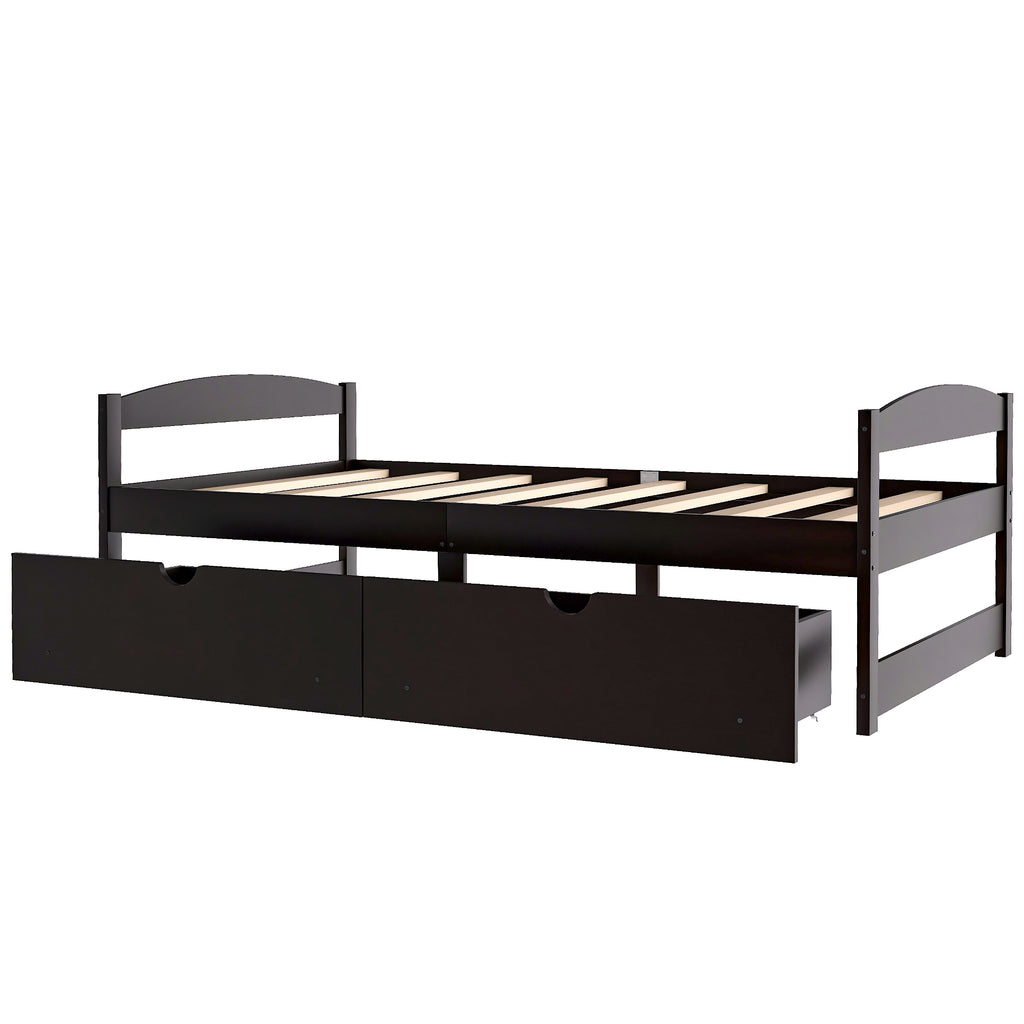 Leoglint Twin size platform bed frame, with two drawers, espresso