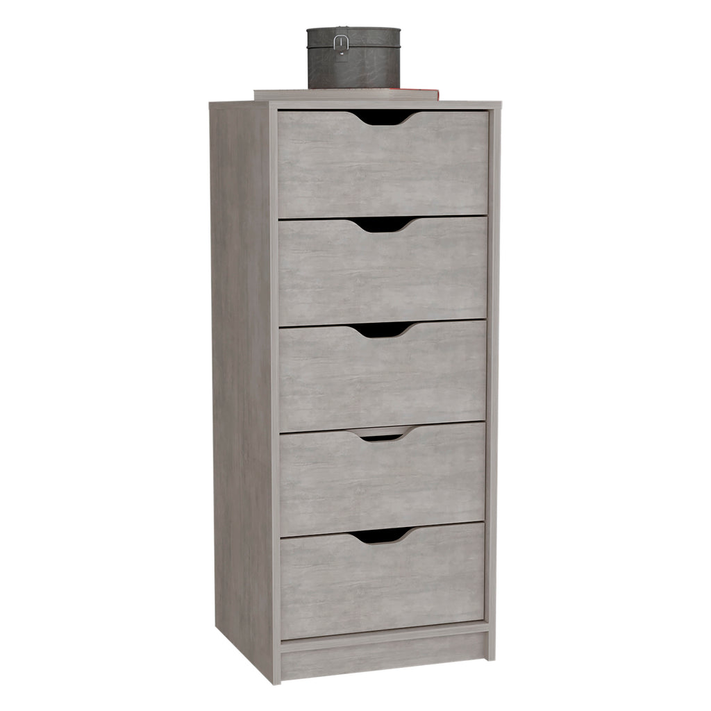 Leoglint Drawer Chest Dresser 42H" 5 Drawers Narrow Dresser, Slim Storage Chest of Drawers, Bedroom, Concrete Gray