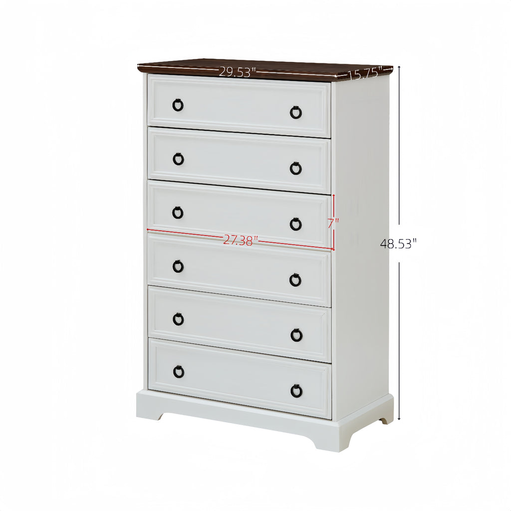 Leoglint Modern 6 Drawer Dresser,Drawer Chest,Dressers for Bedroom, Tall Chest of Drawers Closet Organizers & Storage Clothes - Easy Pull Handle, Textured Borders Living Room, Hallway,L 29.53''*W15.75''*H48.03''White