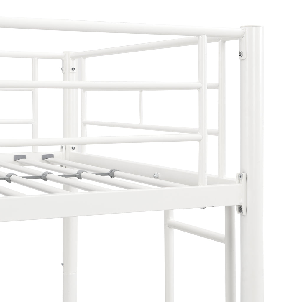 Leoglint Twin Over Twin Metal Bunk Bed Frame,Metal Structure Bedframe with Safety Guardrails and 2 ladders,Convertible Bunkbeds,No Spring Box Required and Space Saving Design,White