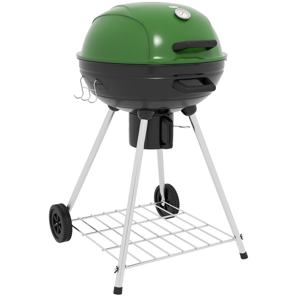 Leoglint 21" Kettle Charcoal BBQ Grill Trolley with 360 sq.in. Cooking Area, Outdoor Barbecue with Shelf, Wheels, Ash Catcher and Built-in Thermometer for Patio, Backyard Party, Green