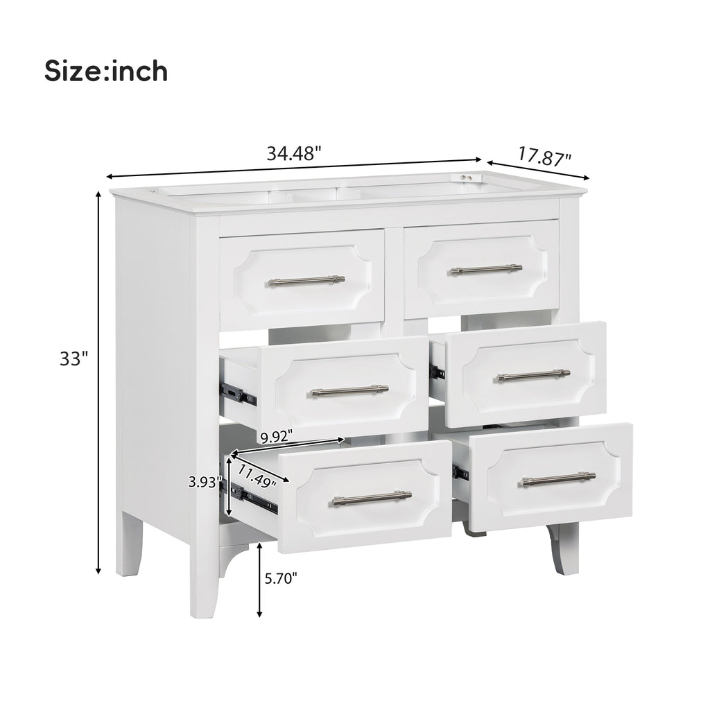 Leoglint 36'' Bathroom Vanity without Sink , Free Standing Single Vanity Set with Four Drawers, Solid Wood Frame Bathroom Storage Cabinet Only (NOT INCLUDE SINK)