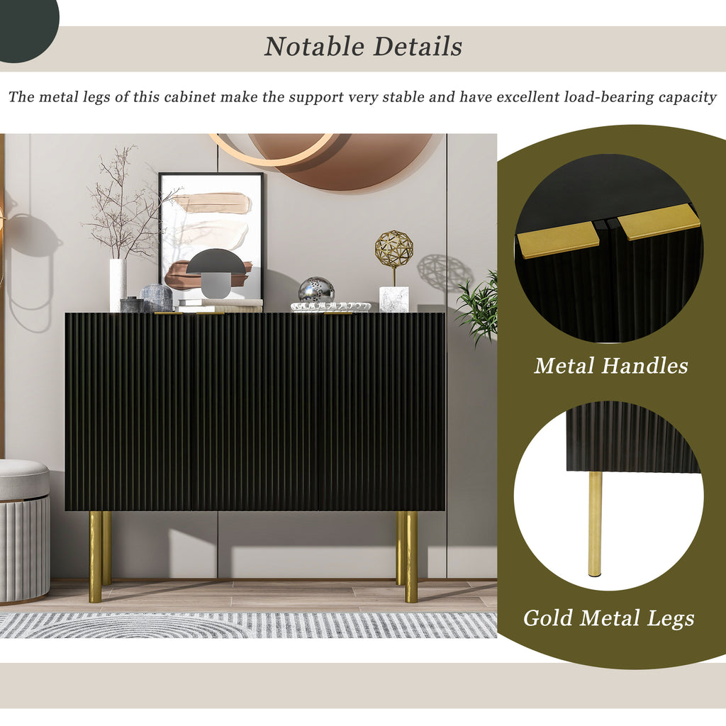 Leoglint TREXM Modern Simple & Luxury Style Sideboard Particle Board & MDF Board Cabinet with Gold Metal Legs & Handles, Adjustable Shelves for Living Room, Dining Room (Black)