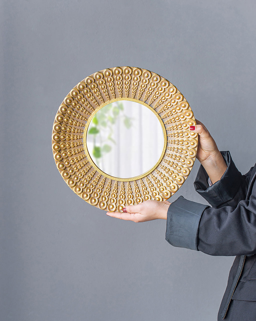 Leoglint 14" Gold Beaded Sunburst Mirror, Round Accent Wall Mirror for Living Room, Entryway, Bathroom, Office, Foyer