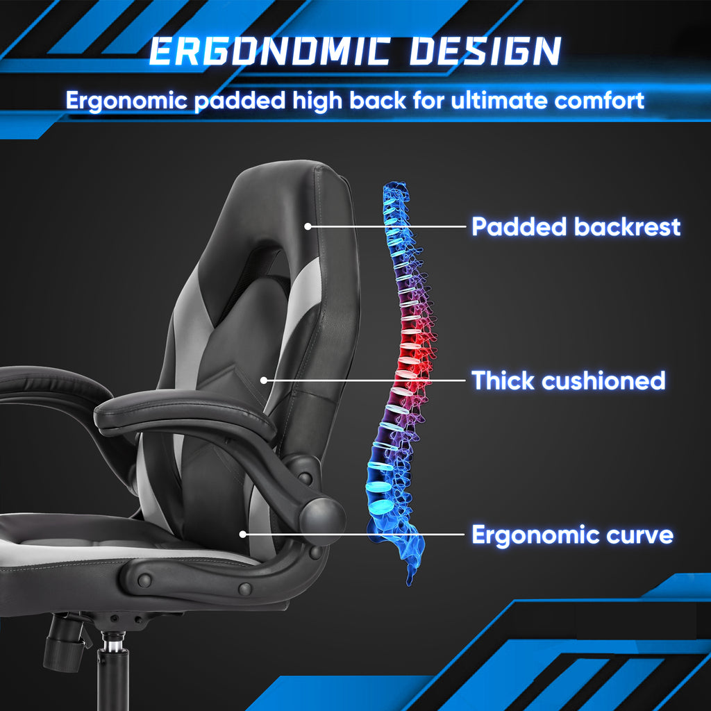 Leoglint Sweetcrispy Gaming Chair - PU Leather Computer Chair Ergonomic Office Chair with Lumbar Support, Height Adjustable Rolling Desk Chairs with Flip-up Armrests