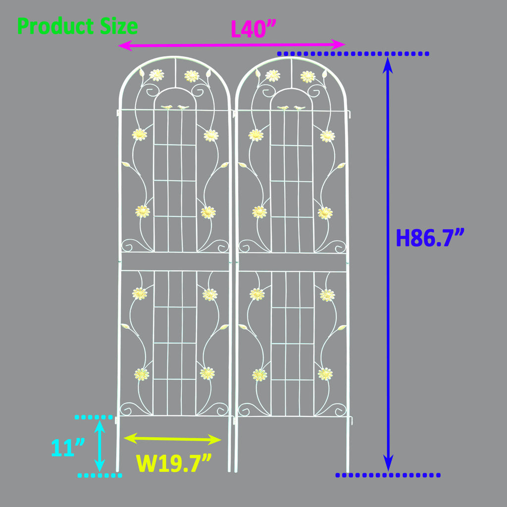 Leoglint 2 Pack Metal Garden Trellis 86.7" x 19.7" Rustproof Trellis for Climbing Plants Outdoor Flower Support Cream White