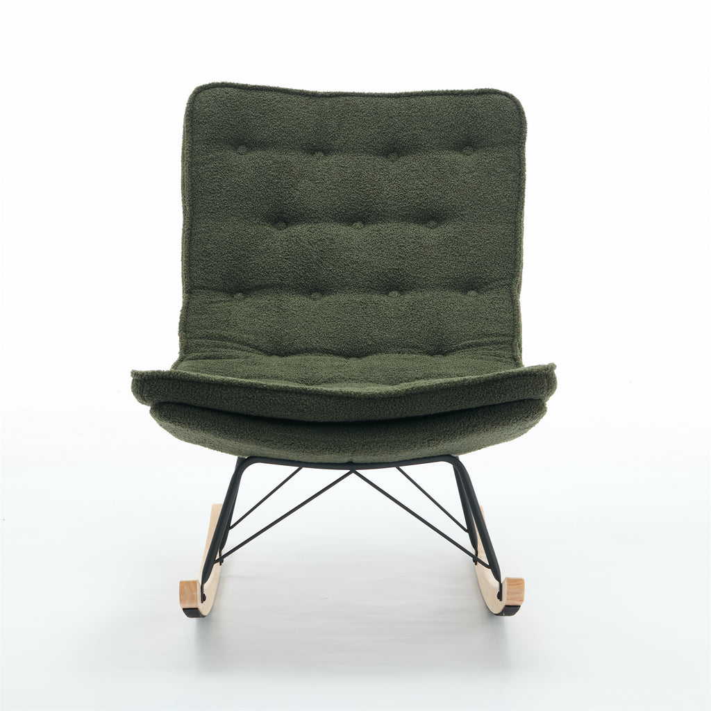 Leoglint Lazy Rocking Outdoor Chair,Comfortable Lounge Chair with Wide Backrest and Seat Wood Base, Upholstered Armless Rocker Chair for Living room, Balcony,Bedroom and Patio Porch. (DARK GREEN)