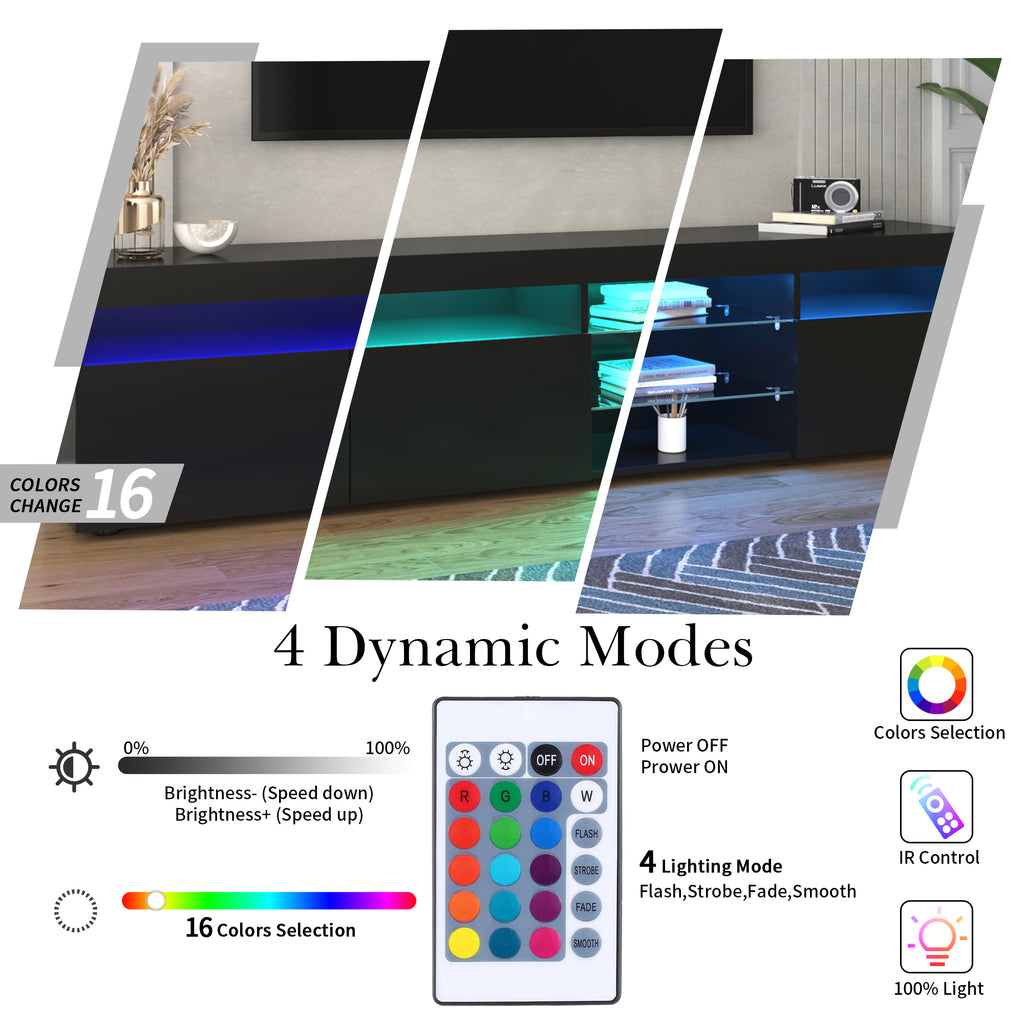 Leoglint Modern Design TV Stands for TVs up to 80'', LED Light Entertainment Center, Media Console with Multi-Functional Storage, TV cabinet for Living room,Bedroom, Home Theatre