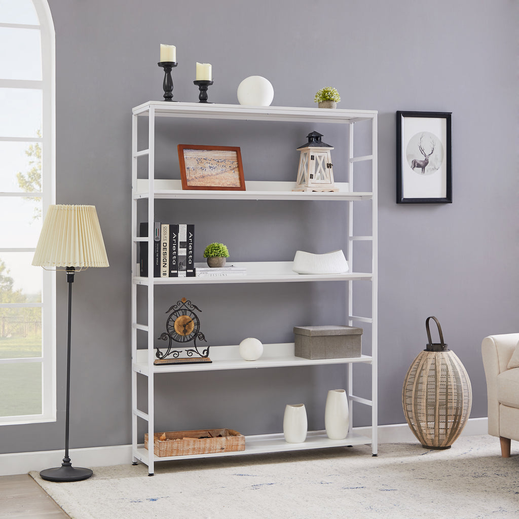 Leoglint [VIDEO] 5-Tier Home Office Bookcase Open Bookshelf Storage Large 5 Shelf Bookshelf Furniture with Metal Frame, White