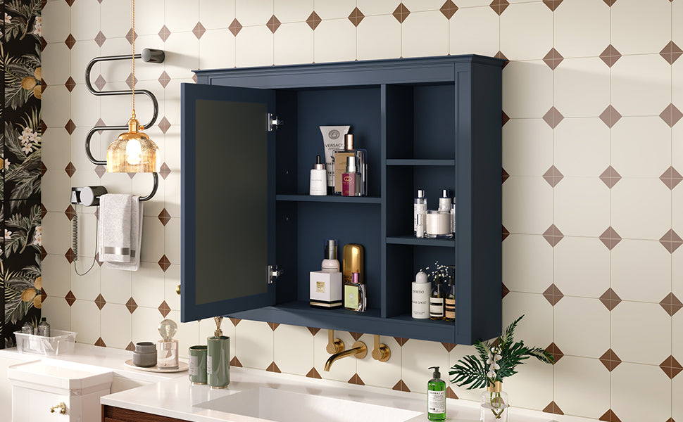 Leoglint 35'' x 27.5'' Medicine Cabinet, Wall Mounted Bathroom Storage Cabinet, Modern Bathroom Wall Cabinet with Mirror, Mirror Cabinet with 6 Open Shelves (Not Include Bathroom Vanity )