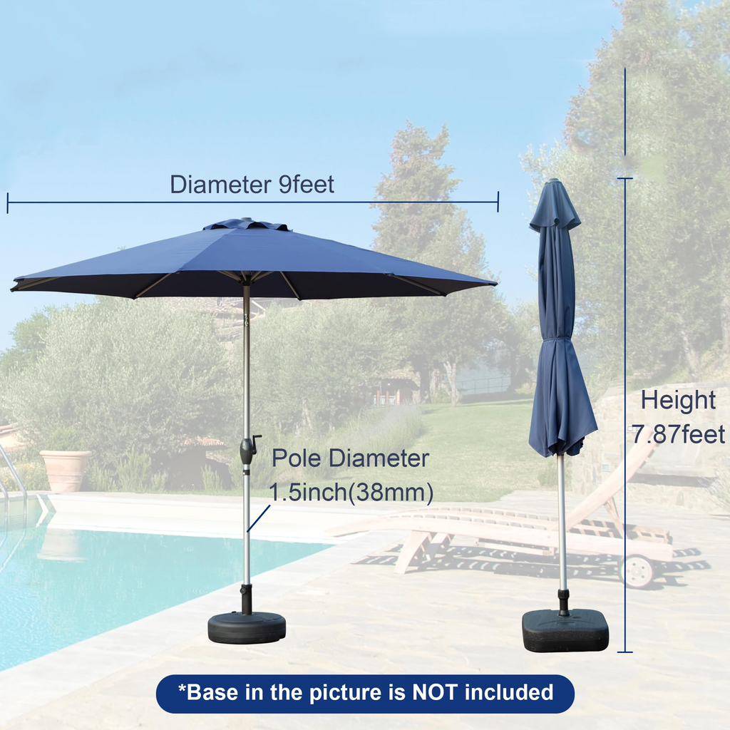 Leoglint 9FT Patio Umbrella, Outdoor Umbrella with Push Button Tilt and Crank, UV Protection Waterproof Market Sun Umbrella with 8 Sturdy Ribs for Garden, Deck, Backyard, Pool (Navy Blue)