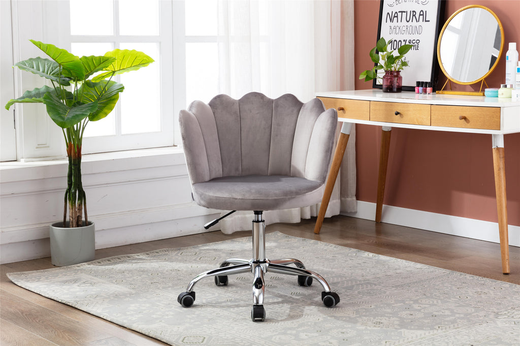 Leoglint COOLMORE Velvet Home Office Chair with silver Base, Modern Cute Shell Back Upholstered Desk Chair for Vanity, Adjustable Swivel Task Chair for Office(Gray Velvet)