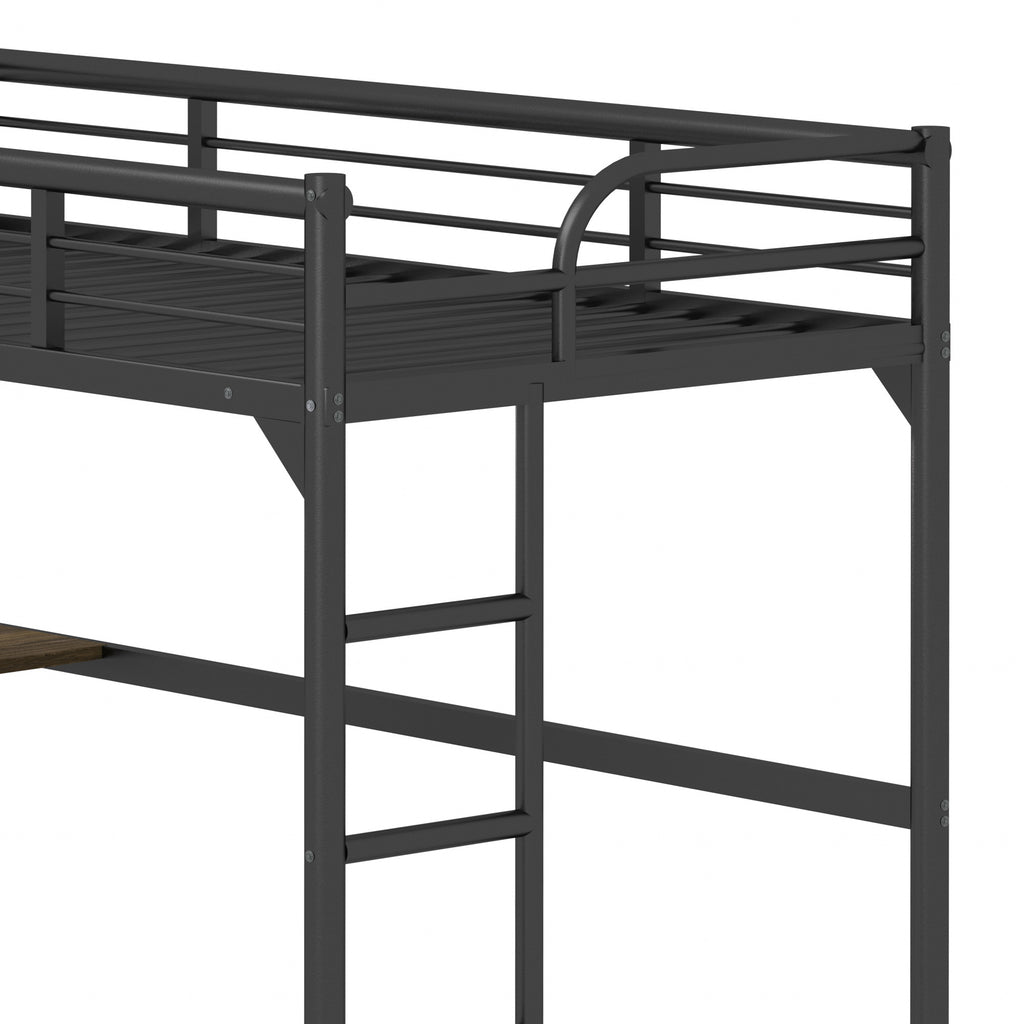 Twin Metal Loft Bed Frame with Desk, Ladder and Guardrails,bookdesk under bed , Black