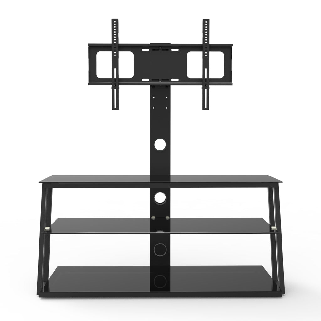 Leoglint Black Multi-Function Angle And Height Adjustable Tempered Glass  TV Stand