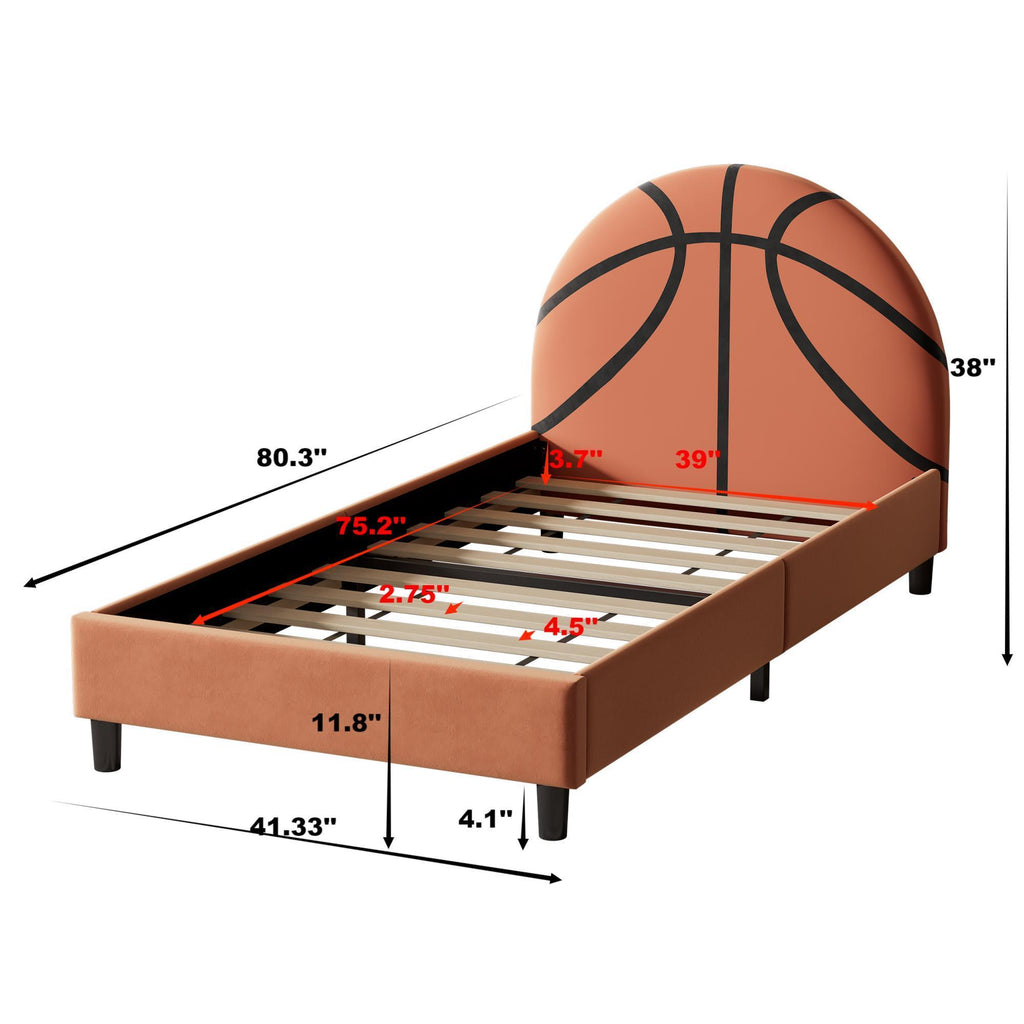 Leoglint Bed Frame Basketball Design Upholstered Twin Platform Bed Sport Style Bed for Boys & Girls, Teens, Orange