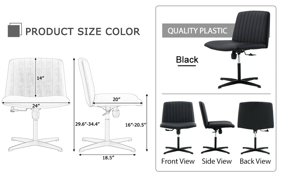 Leoglint Black High Grade Pu Material. Home Computer Chair Office Chair Adjustable 360 ° Swivel Cushion Chair With Black Foot Swivel Chair Makeup Chair Study Desk Chair. No WheelsW115167391