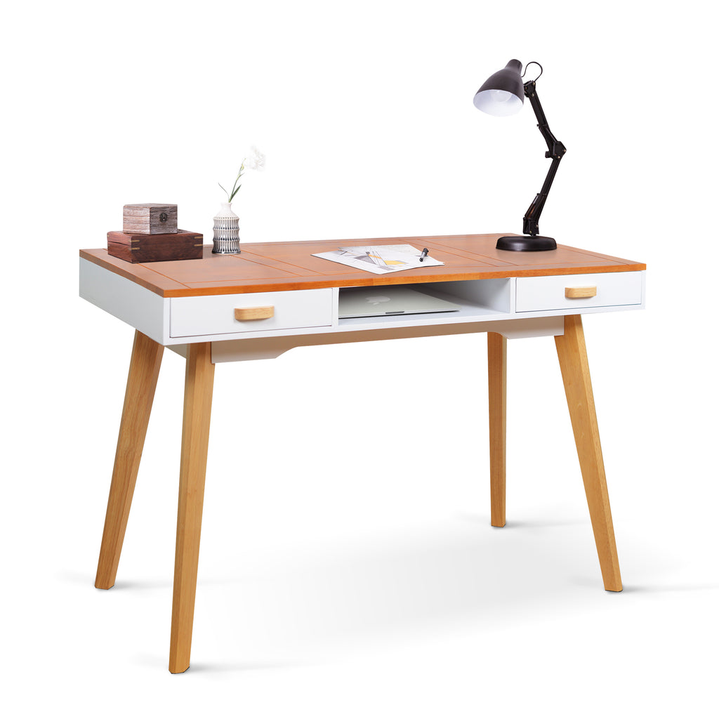 Leoglint Wooden Writing Office Desk,Solid Wood Computer Table for Home  ,Simple Style,Study Table with Drawers,Wood+White Finish