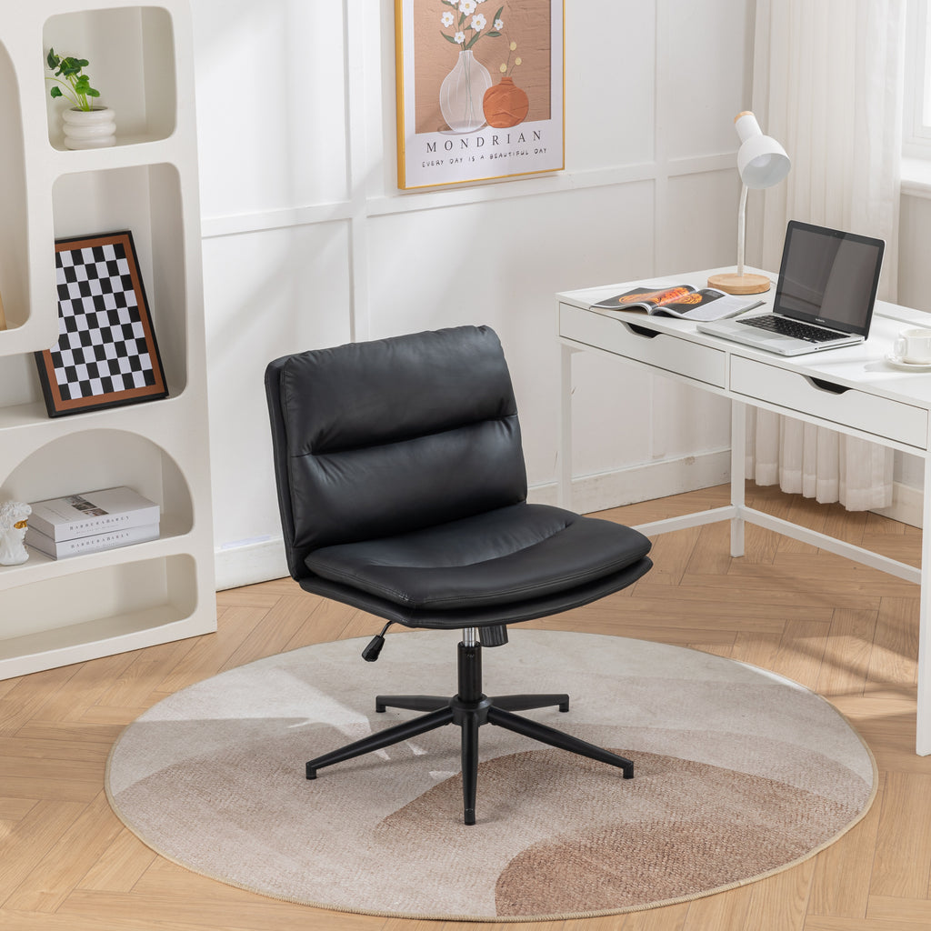 Leoglint Bizerte Adjustable Swivel Criss-Cross Chair, Wide Seat/ Office Chair /Vanity Chair, Black