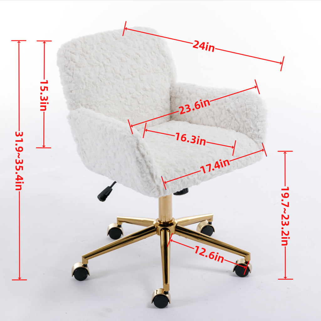 Leoglint A&A Furniture Office Chair,Artificial rabbit hair Home Office Chair with Golden Metal Base,Adjustable Desk Chair Swivel Office Chair,Vanity Chair(Gray)