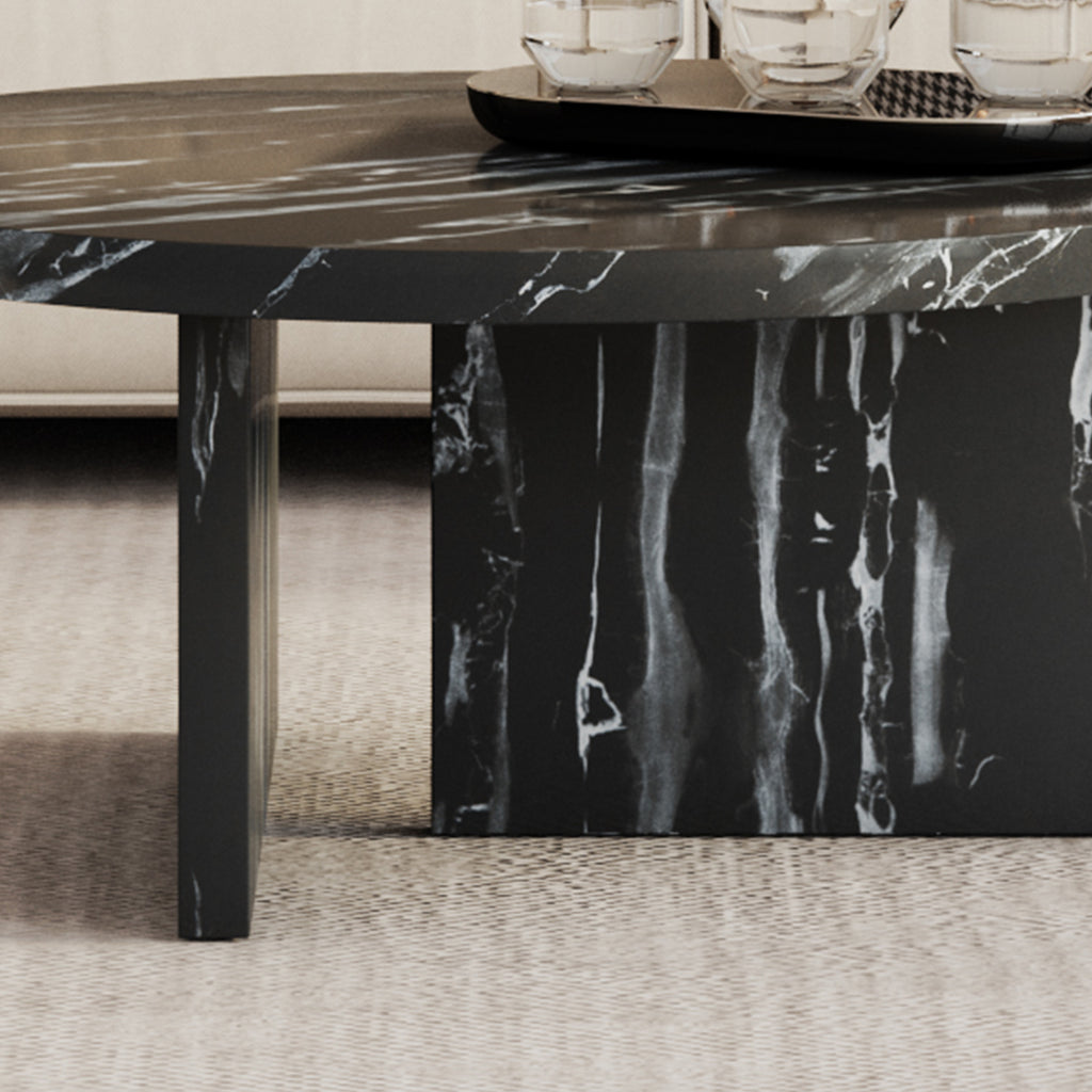 Leoglint Black MDF material circular coffee table with texture, 31.4 inch black middle table, modern tea table, suitable for small spaces, living room.