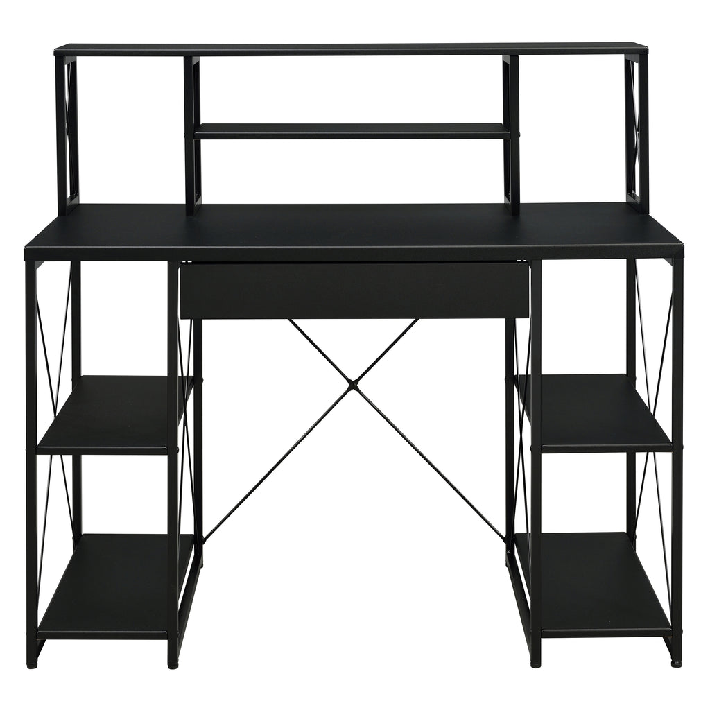 Leoglint Black Office Desk with Open Shelves and Hutch