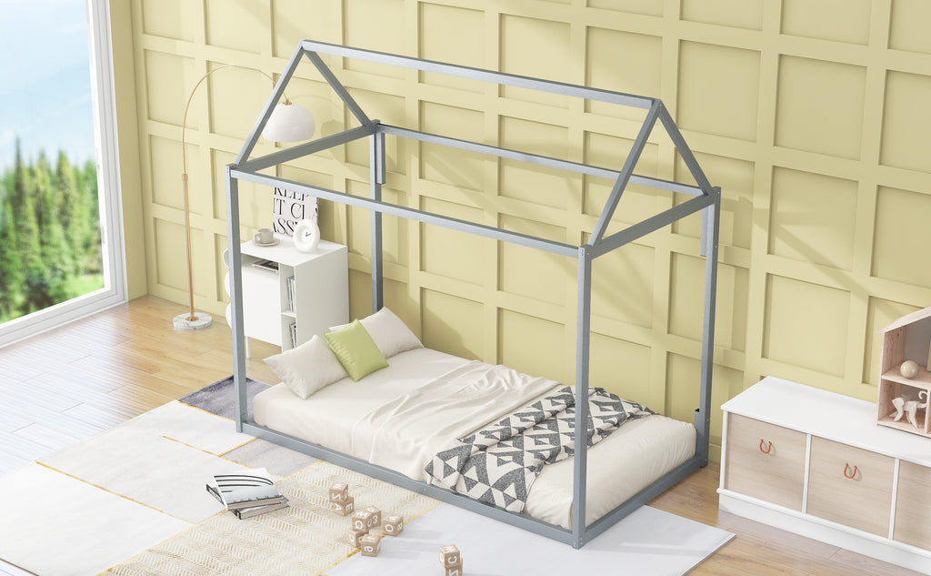 Metal House Shape Platform Bed Frame, twin