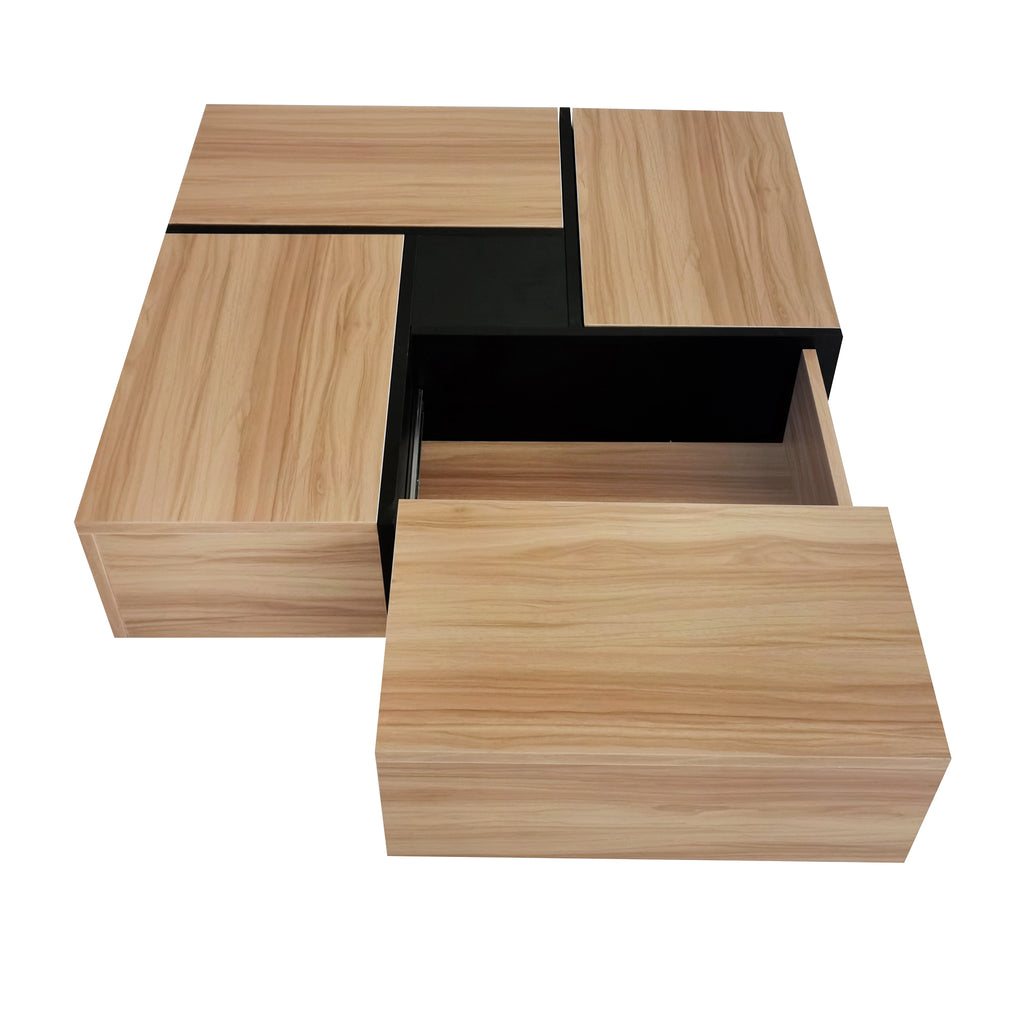 Leoglint ON-TREND Unique Design Coffee Table with 4 Hidden Storage Compartments, Square Cocktail Table with Extendable Sliding Tabletop, UV High-gloss Design Center Table for Living Room, 31.5"x 31.5"