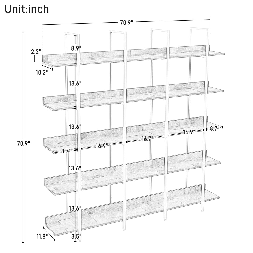 Leoglint 5 Tier Bookcase Home Office Open Bookshelf, Vintage Industrial Style Shelf, MDF Board, White Metal Frame, Oak