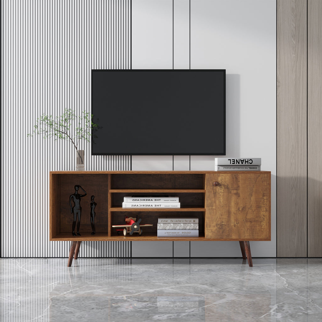 Leoglint TV Stand Use in Living Room Furniture with 1 storage and 2 shelves Cabinet, high quality particle board,Walnut