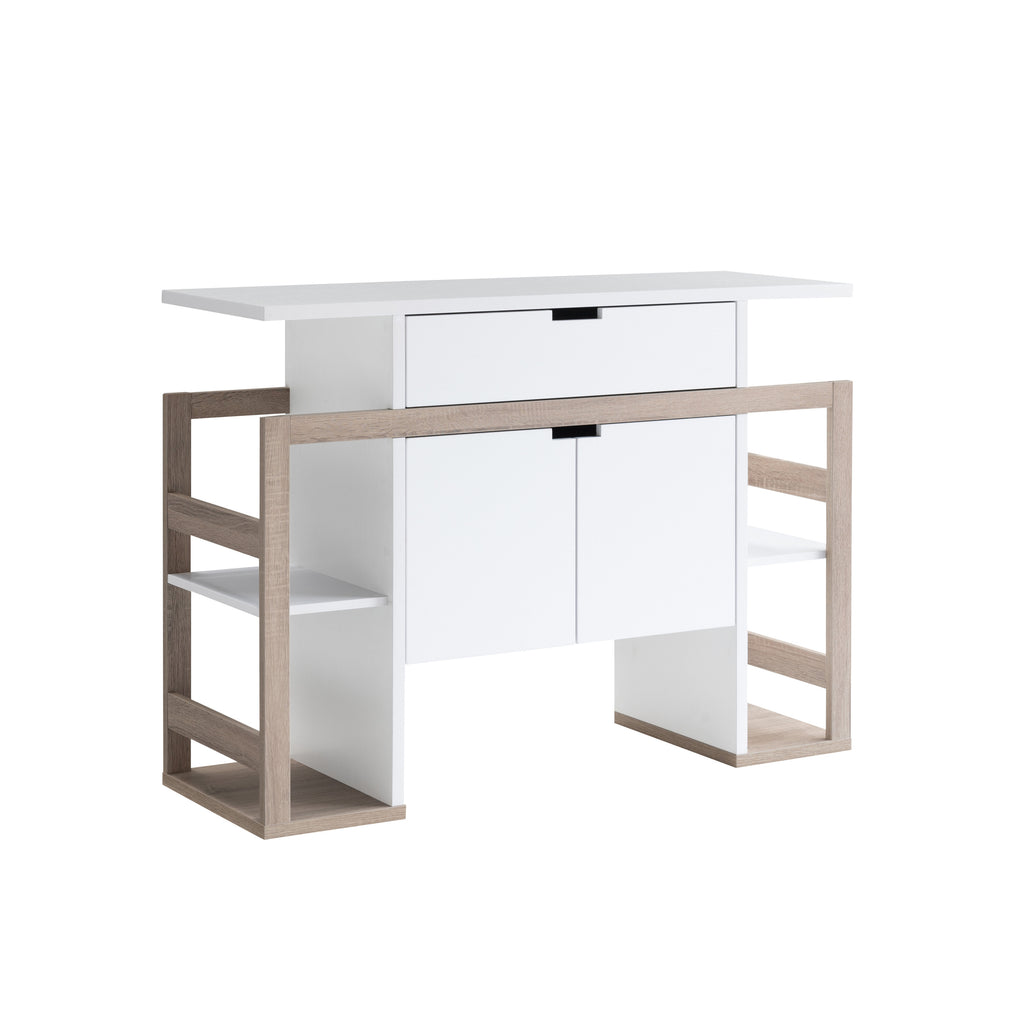 Leoglint Sideboard Modernize Kitchen Buffet Organizing Cabinet with 4 Shelves, White & Dark Taupe